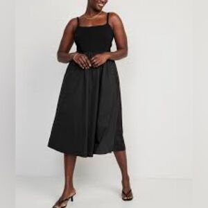 NWT Old Navy Black Fit & Flare Mixed Fabric Midi Cami Dress Smocked Sz XXL